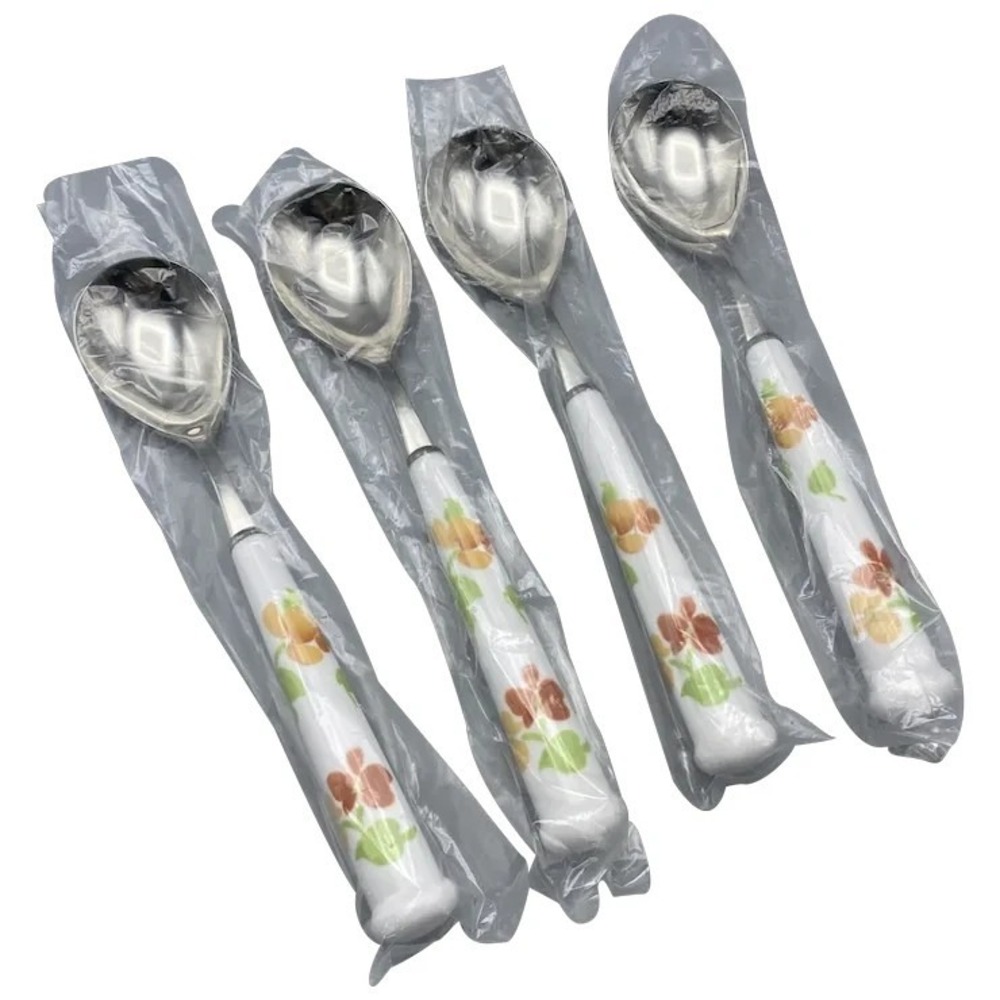 Noritake‎ Happy Days Dinner Table Spoons Floral Ceramic Handle NEW 8"